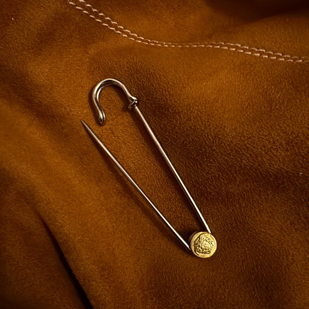 Versace Gold and Silver Safety Pin Brooch accessory